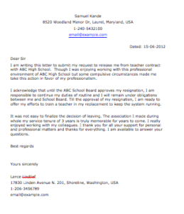 Teacher Resignation Letter