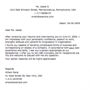 Appointment Letter for Receptionist