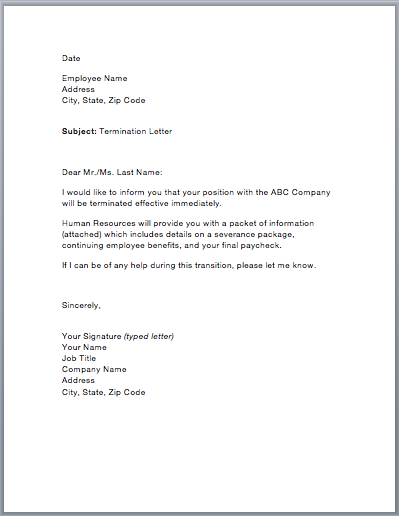 Employee Termination Letter Format from www.smartletters.org