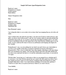 Call Center Agent Resignation Letter