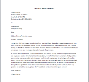 Letter of Intent to Vacate