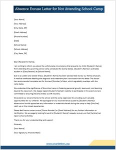 Absence Excuse Letter for Not Attending School Camp 01