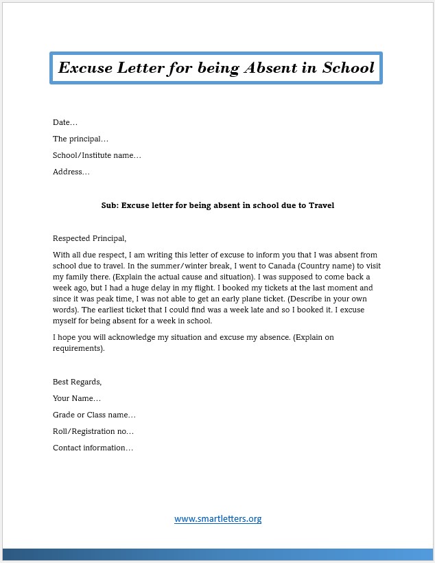 Excuse Letters for being Absent in School 03